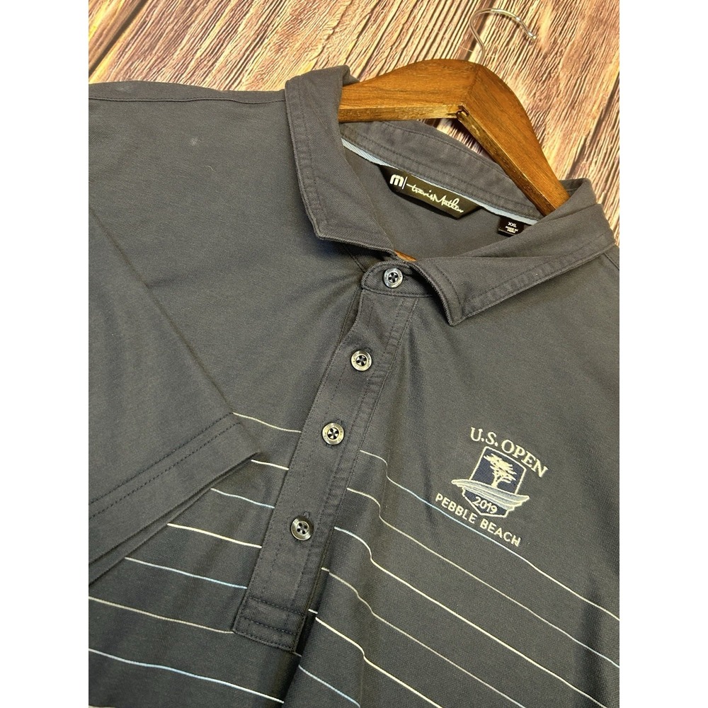 Travis Mathew Short Seeve Polo Pebble‎ Beach 2019 Shirt Gray Striped Mens  2XL